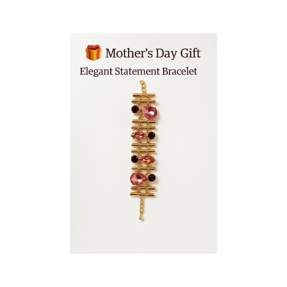 Bold Gold & Pink Crystal Statement Bracelet